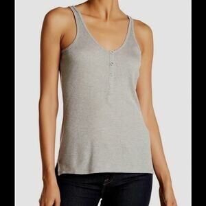 ATM Gray Sparkle Weave Henley Rib Knit Wrestler Tank Top Size Medium